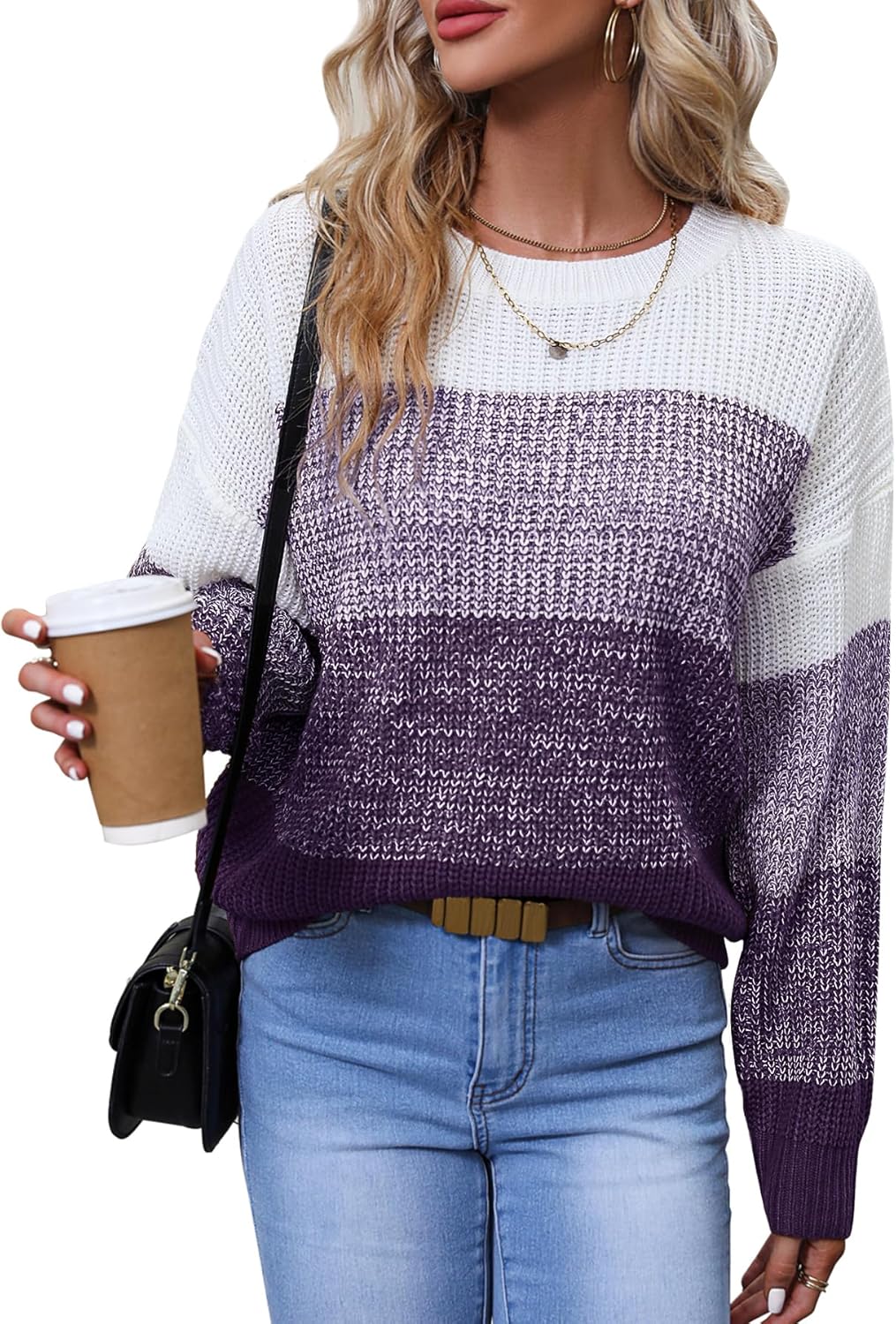 Women's Striped Color Block Sweater for Casual and Business Wear