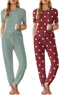 2 Pack Womens Pajama Jogger Sets - Soft Short Sleeve Lounge Sets
