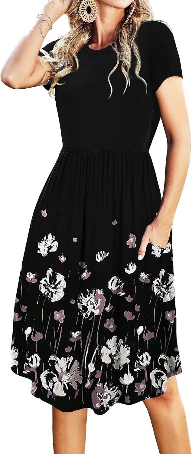 Simier Fariry Womens Summer Pocket Knee Length Casual Dress