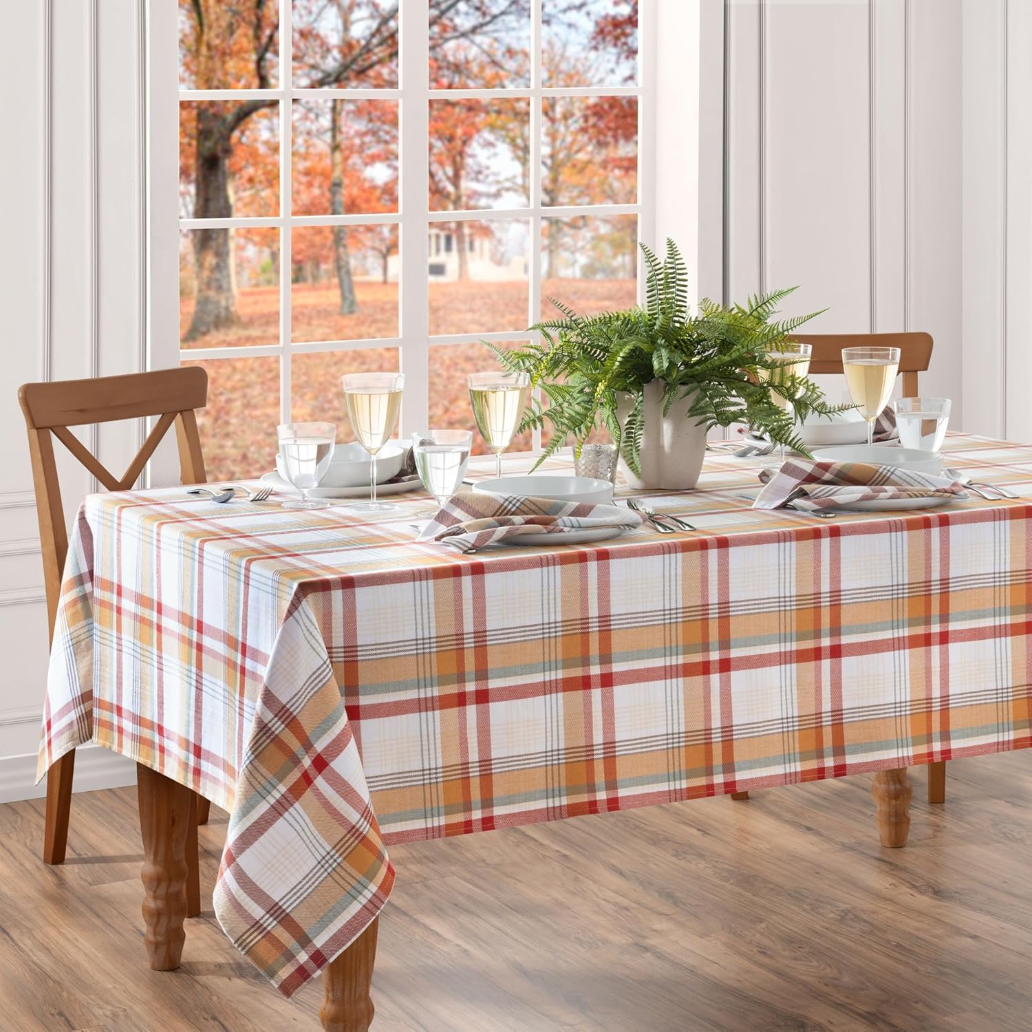 Elrene Home Fashions Seneca Plaid Cotton Tablecloth for Events