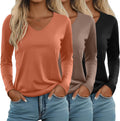 Ficerd Womens Long Sleeve V Neck T Shirts 3 Pack - Soft Loose Fit