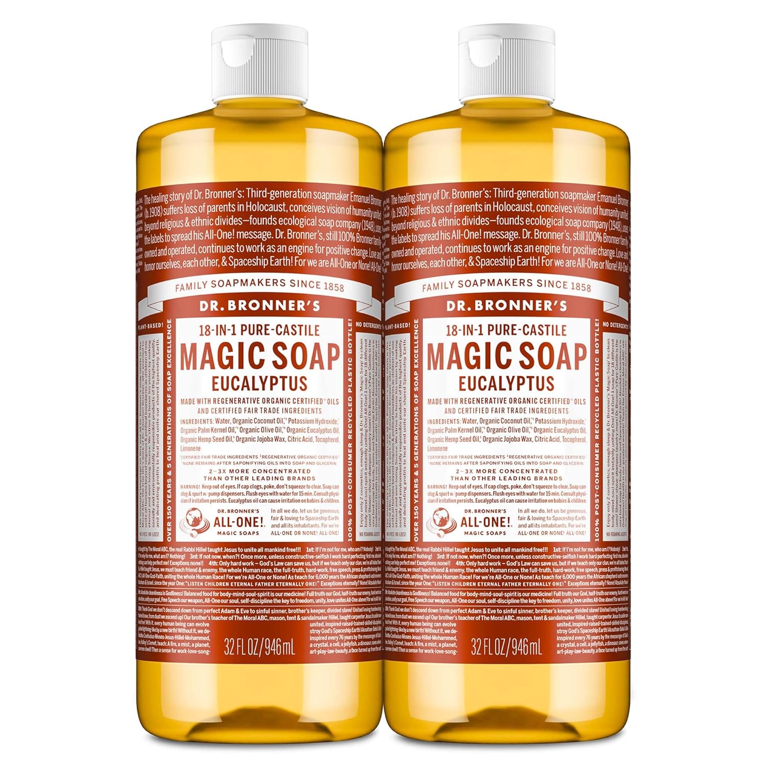 Dr. Bronner's Pure-Castile Liquid Soap: Eucalyptus 32 oz 2-Pack