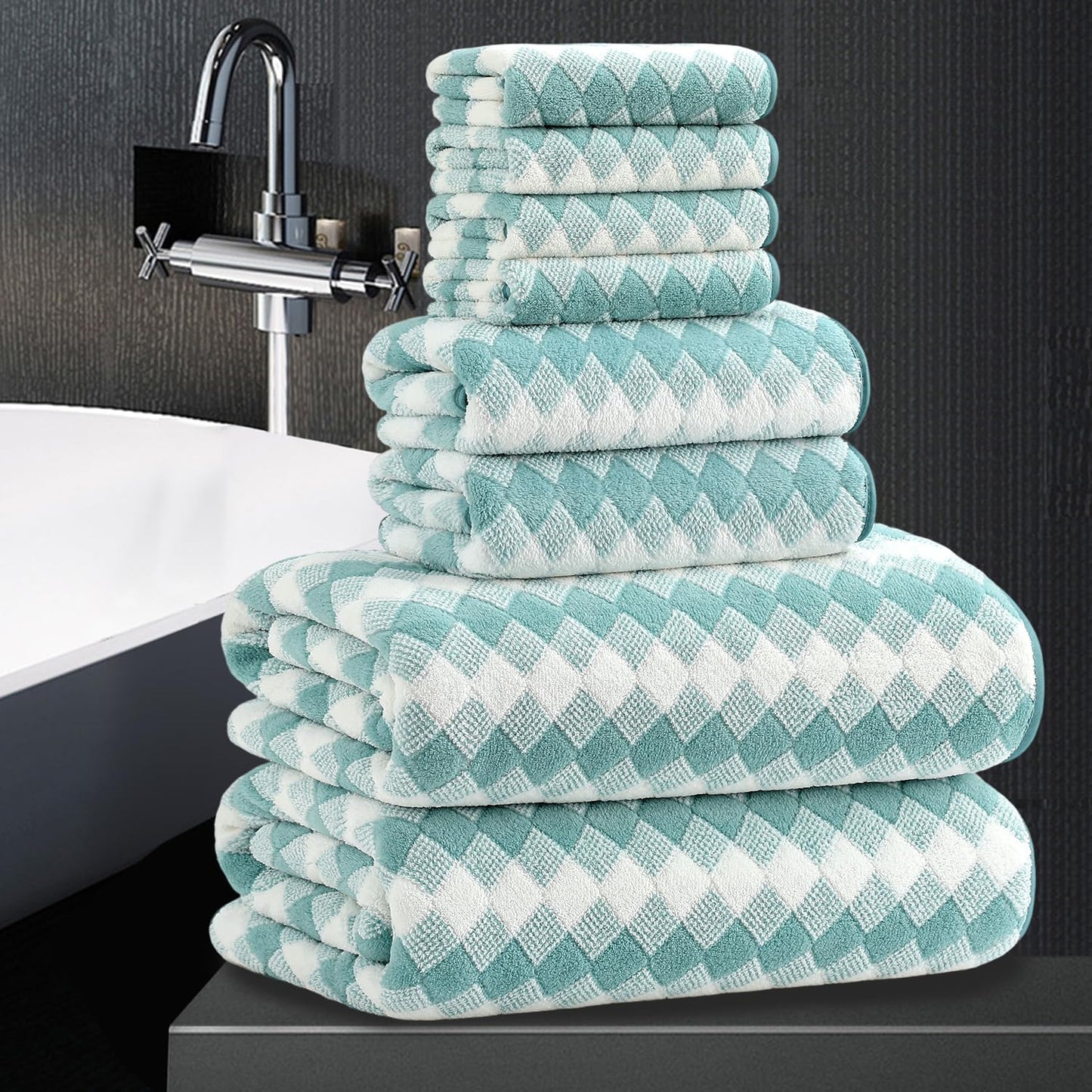 8 Piece Aqua Towel Set - Ultra Soft Luxury Bath Towels