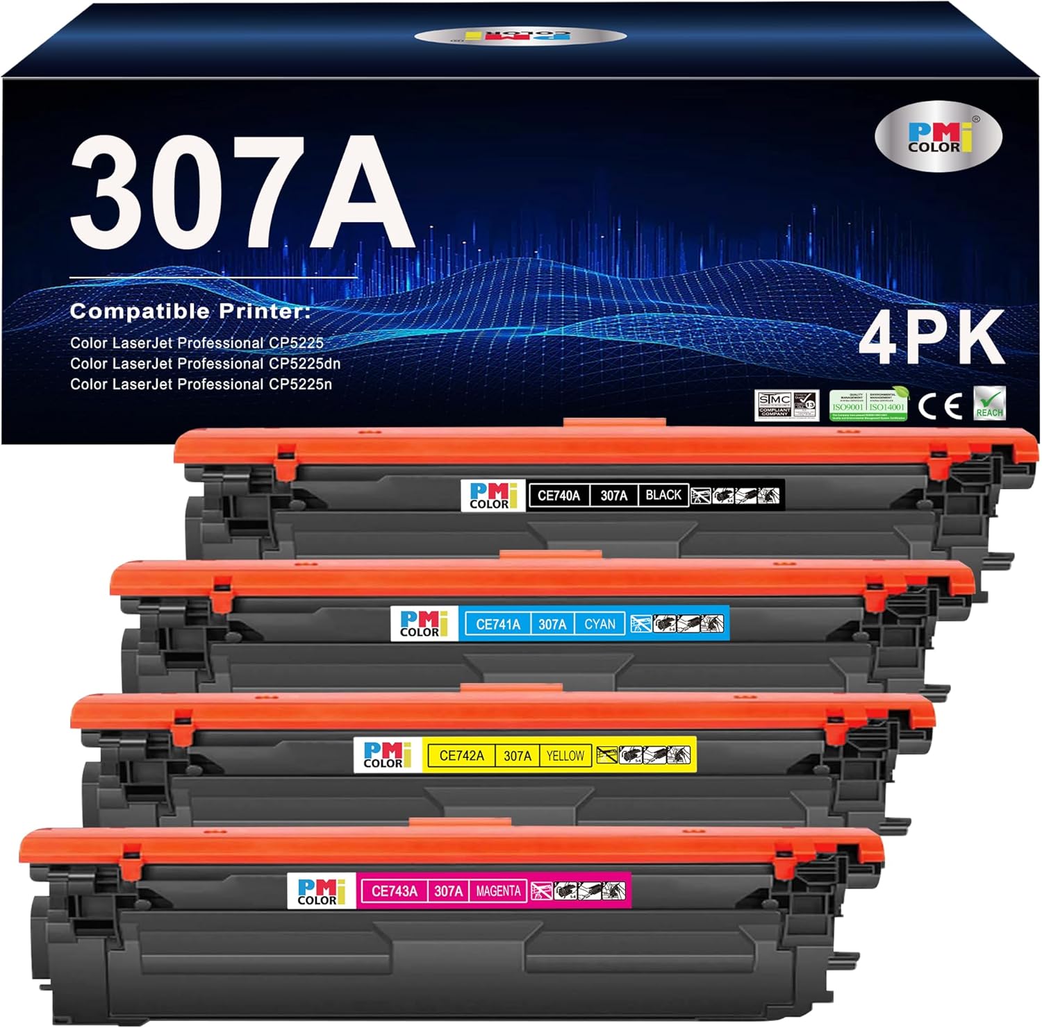 4 Pack Replacement HP 307A Toner Cartridges for CP5225 Printers