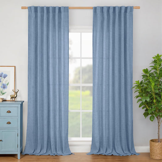 Denim Blue Linen Curtains 90 Inches Long for Stylish Privacy