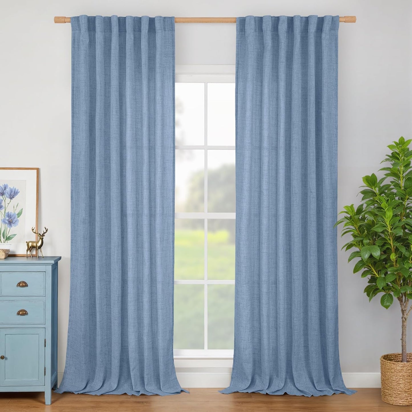 Denim Blue Curtains for Living Room - Light Filtering Drapes