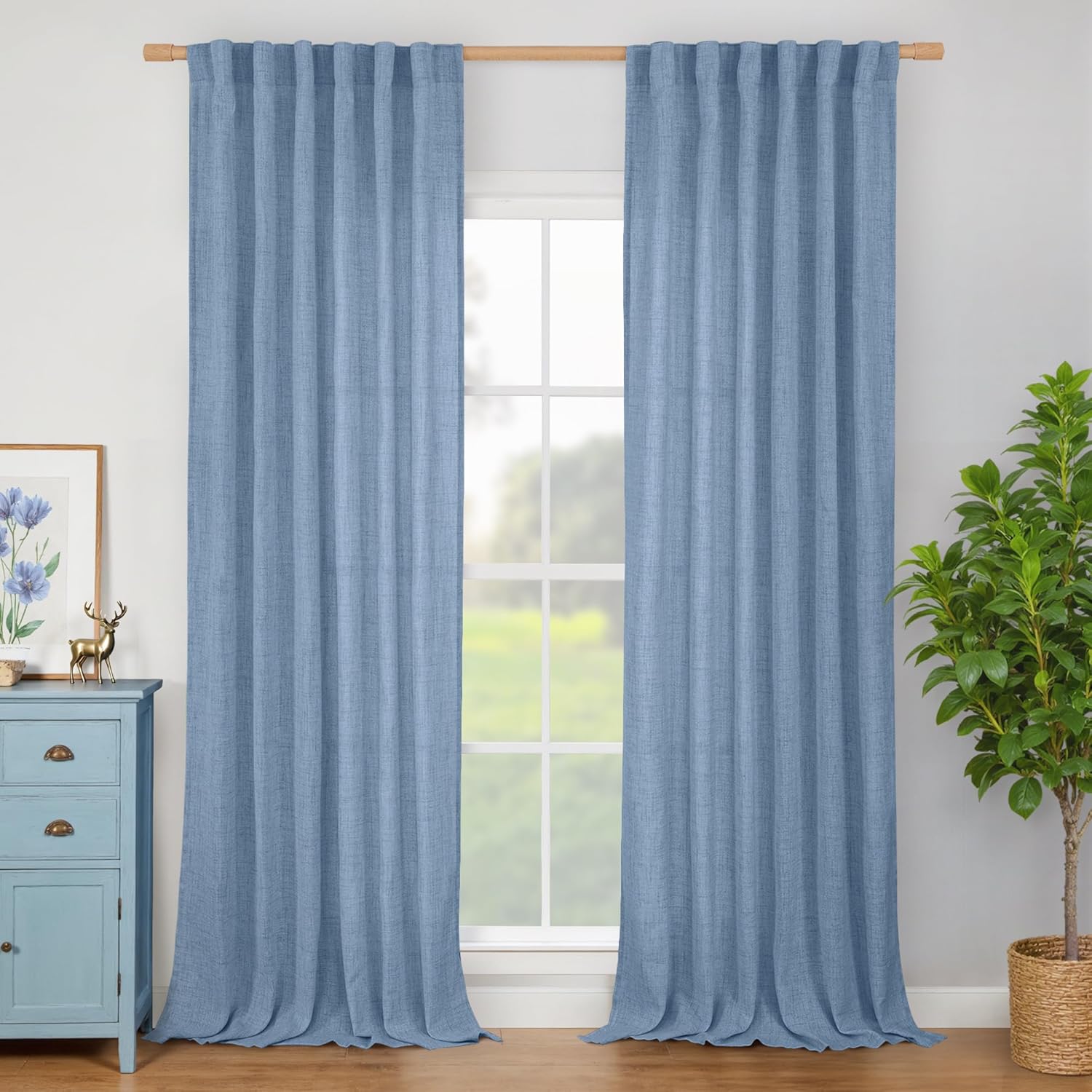 Denim Blue Curtains for Living Room - Light Filtering Drapes