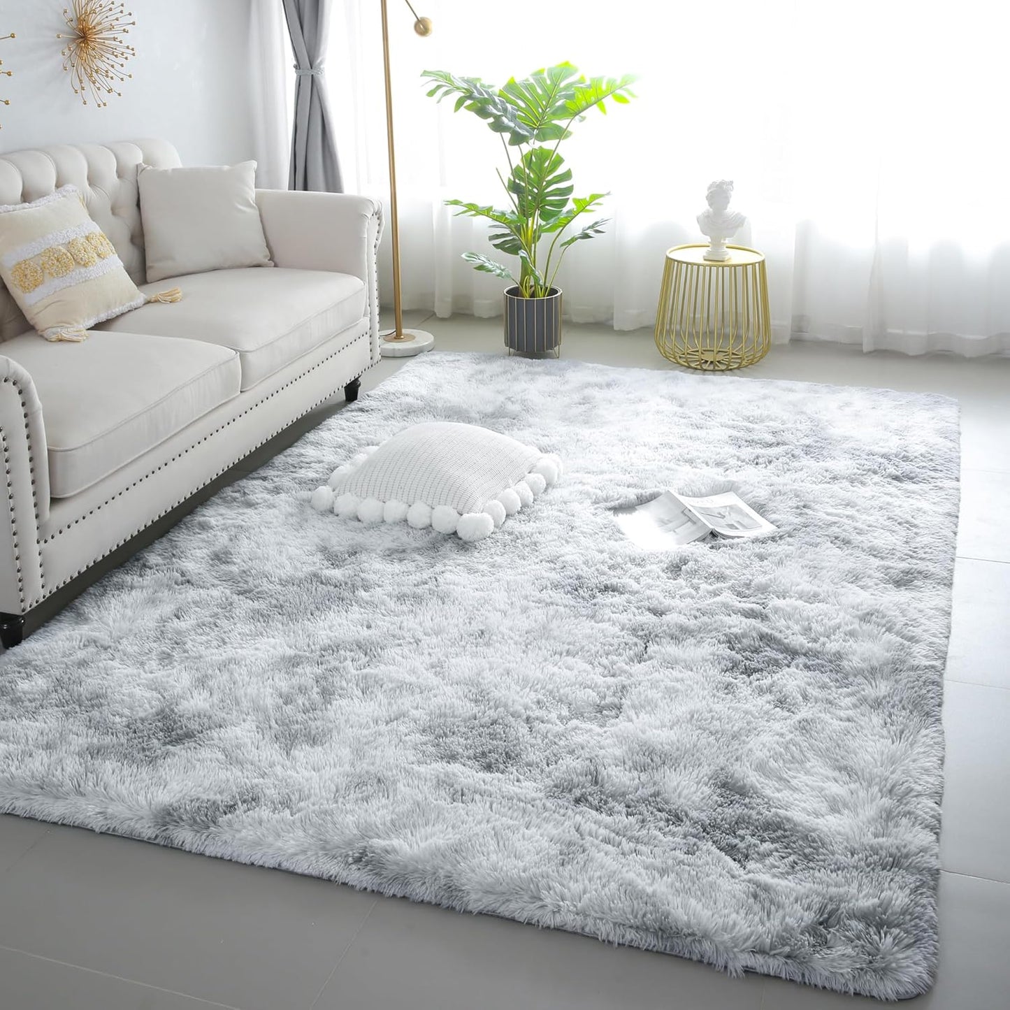 6x9 Light Grey Fluffy Shag Area Rug for Bedroom and Living Room