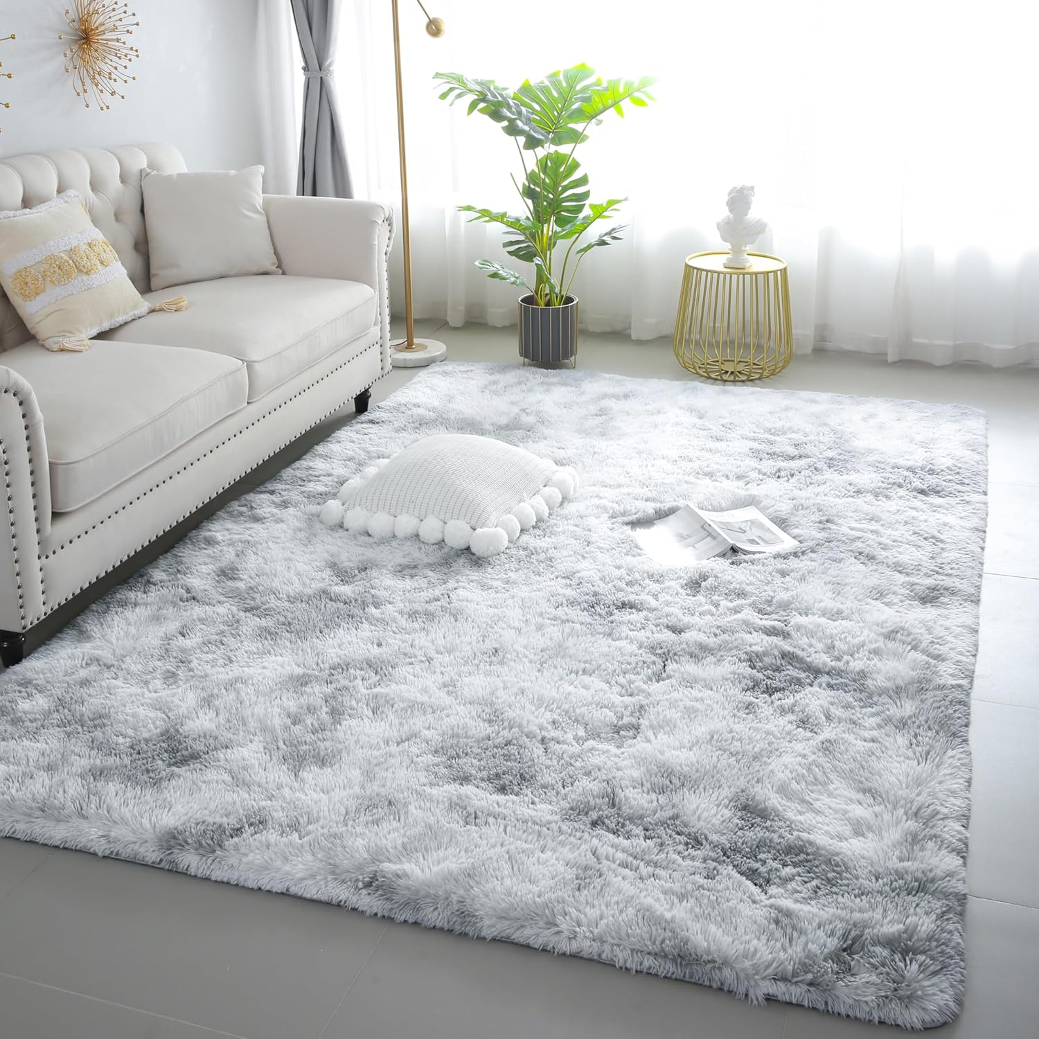 6x9 Light Grey Fluffy Shag Area Rug for Bedroom and Living Room