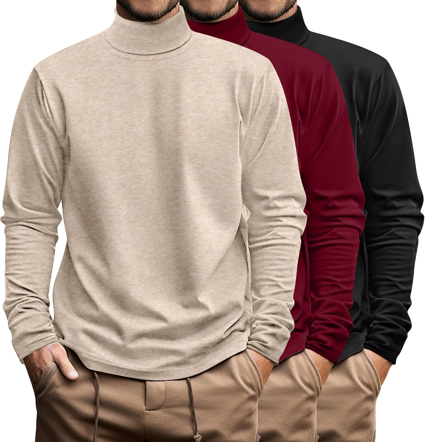 Ficerd 3 Pack Men's Big and Tall Turtleneck Shirts for Comfort