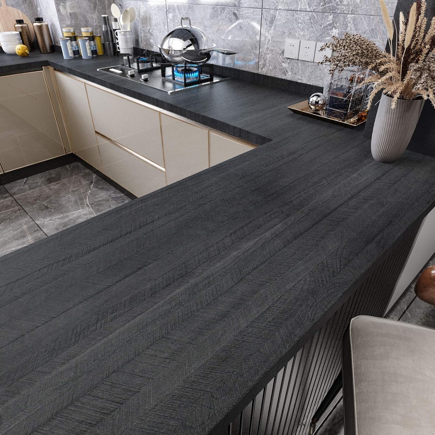 Large Black Wood Wallpaper Peel and Stick for Easy Home Makeover