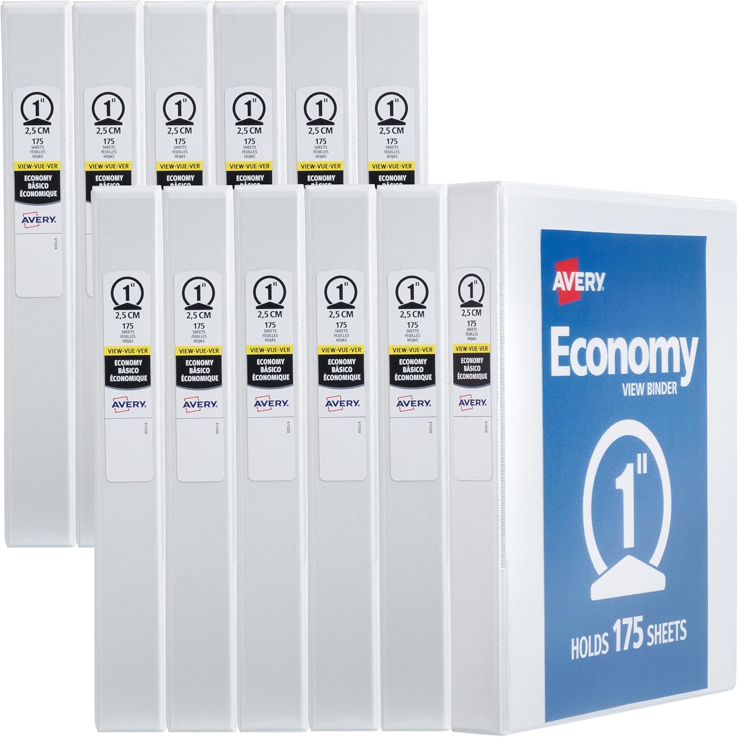 Avery Economy View 3 Ring Binders with 1 in Round Rings, 12 Pack