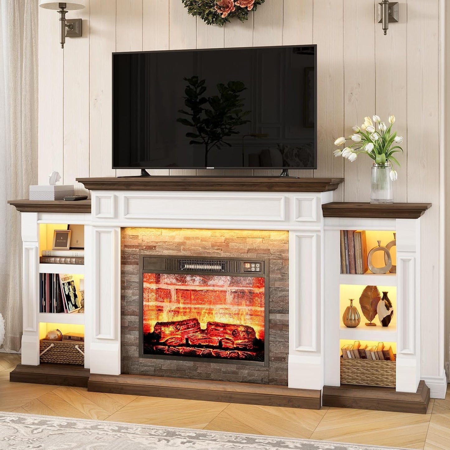 Naice 70 Electric Fireplace: Realistic Flames & Remote