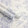 Blue and Cream White Floral Peel and Stick Wallpaper - Vintage Birds
