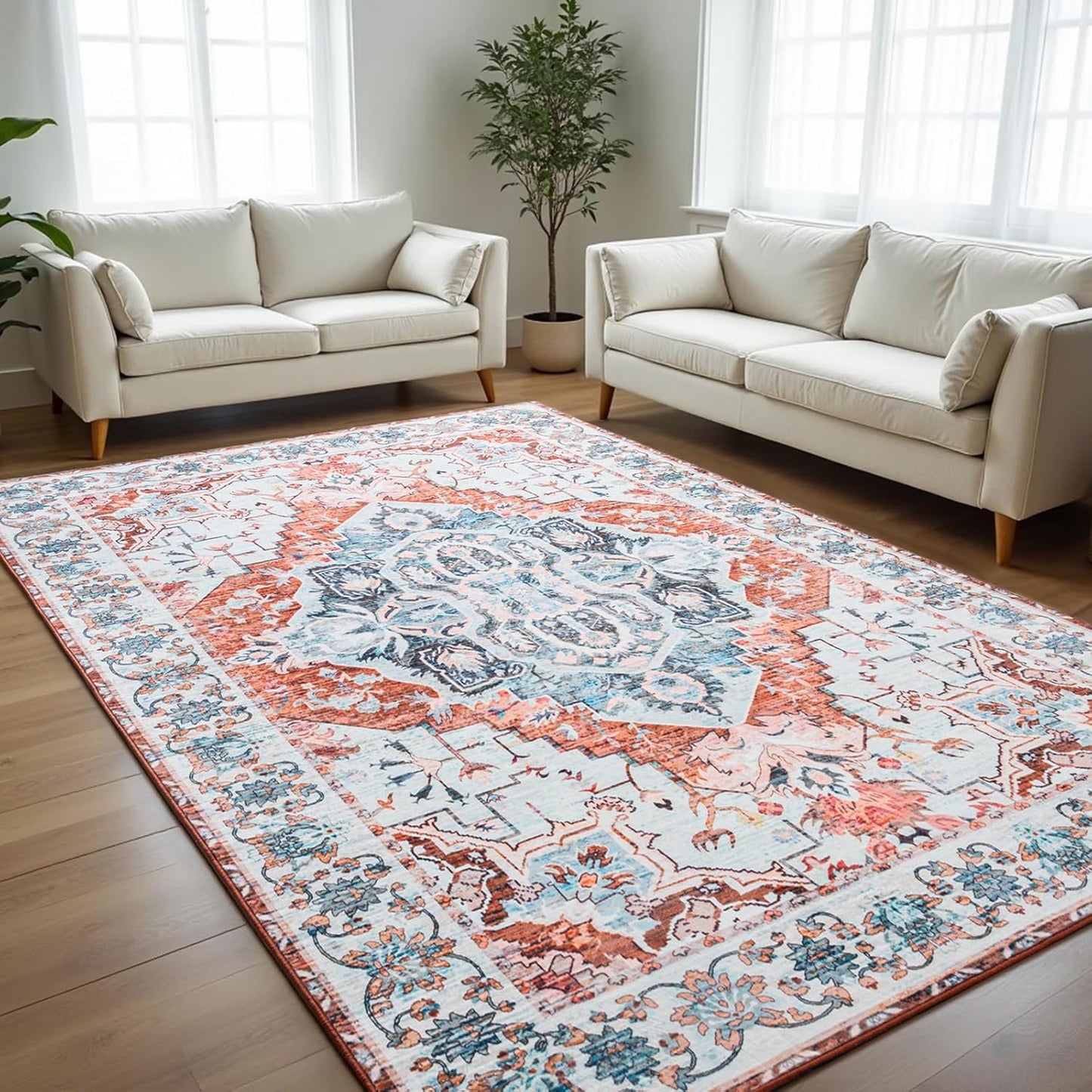 8x10 Area Rugs for Living Room, Vintage Boho Faux Wool Carpet
