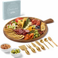 Charcuterie Board Gift Set - Acacia Round Serving Tray with Handle