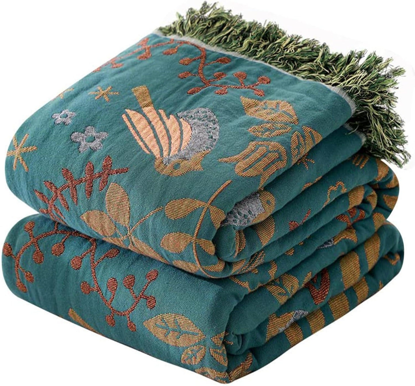 Boho Throw Blanket for Couch Sofa Bed, 100% Cotton Woven Quilt