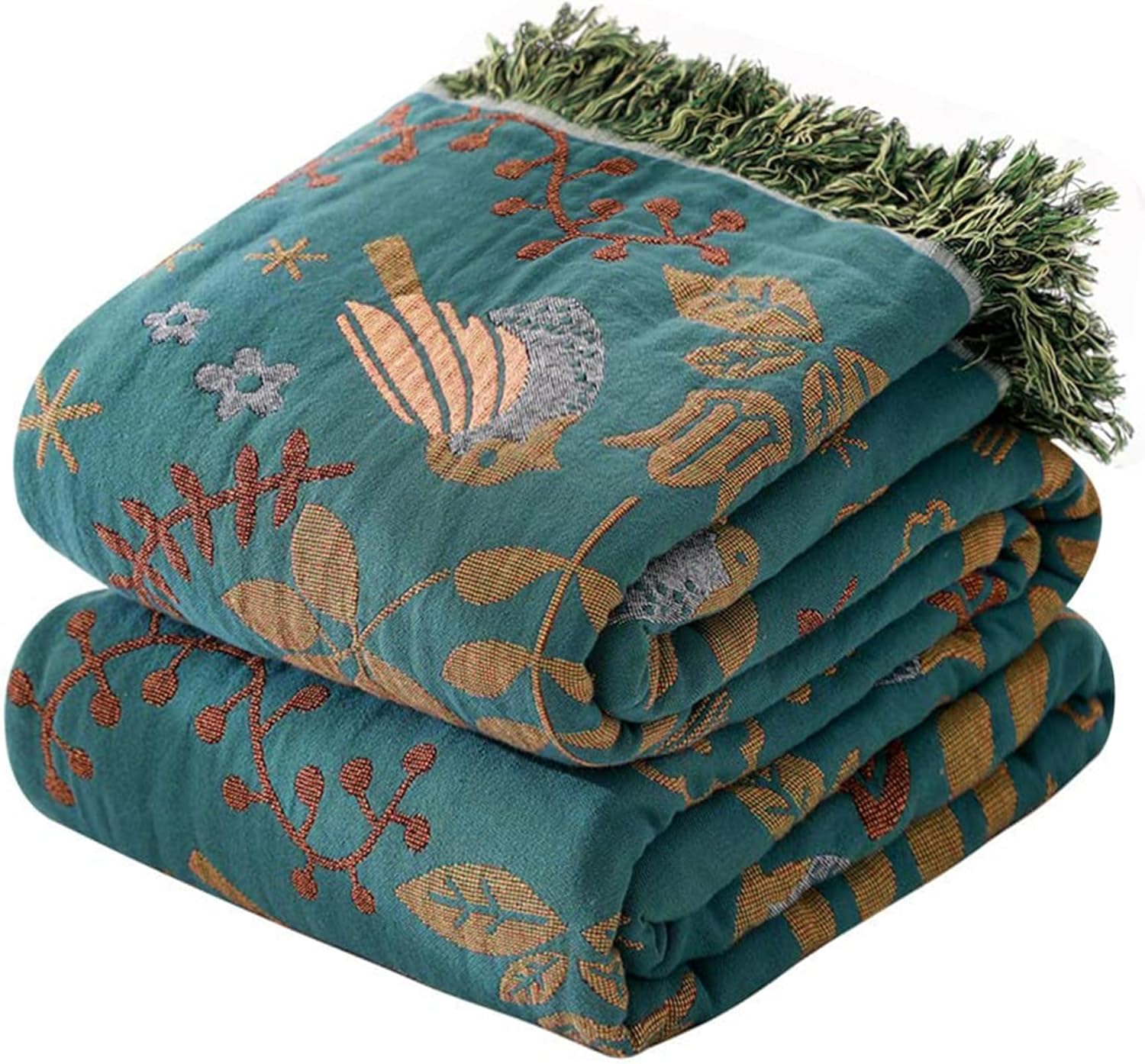 Boho Throw Blanket for Couch Sofa Bed, 100% Cotton Woven Quilt