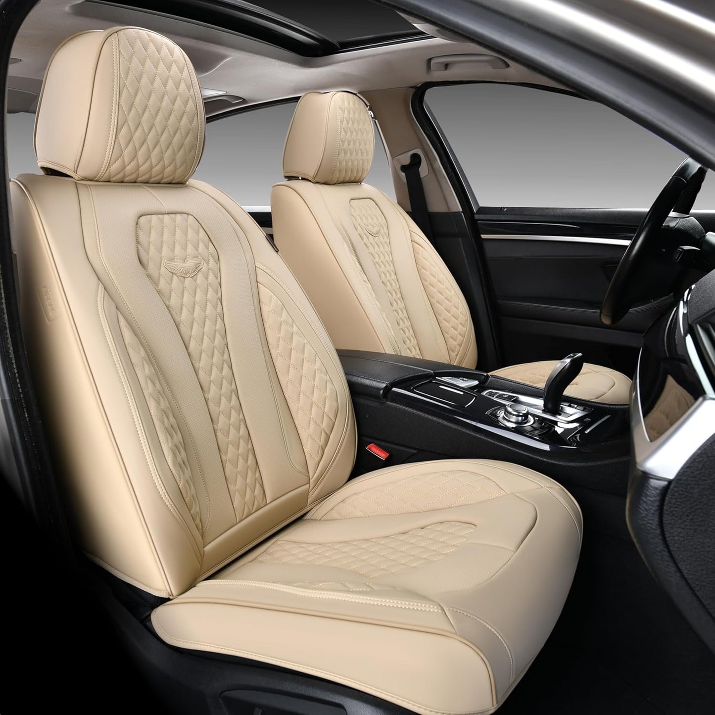 Coverado Leather Seat Covers for Front Seats - Beige Waterproof