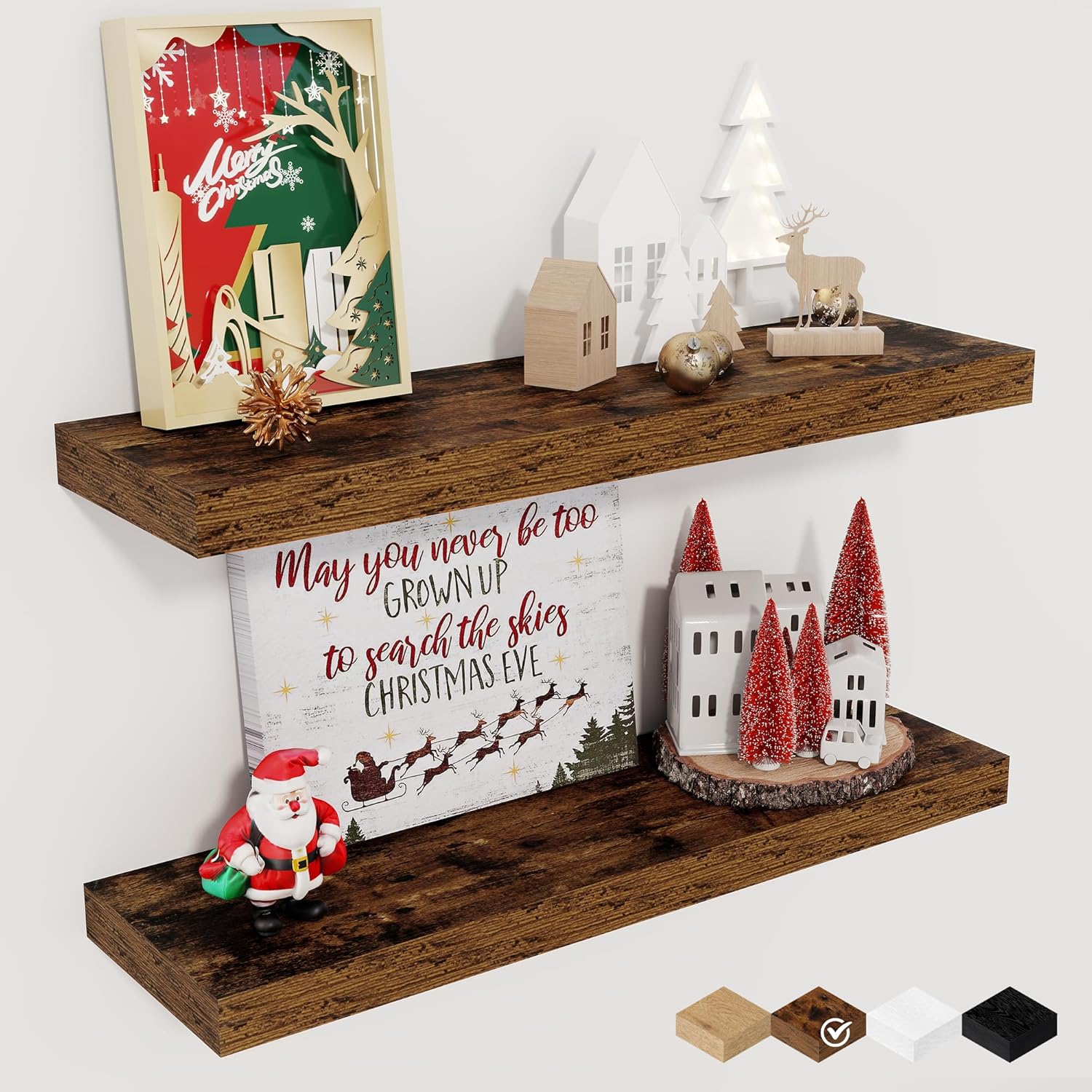 Floating Shelves for Wall - Rustic Wood Deep Shelves Set of 2