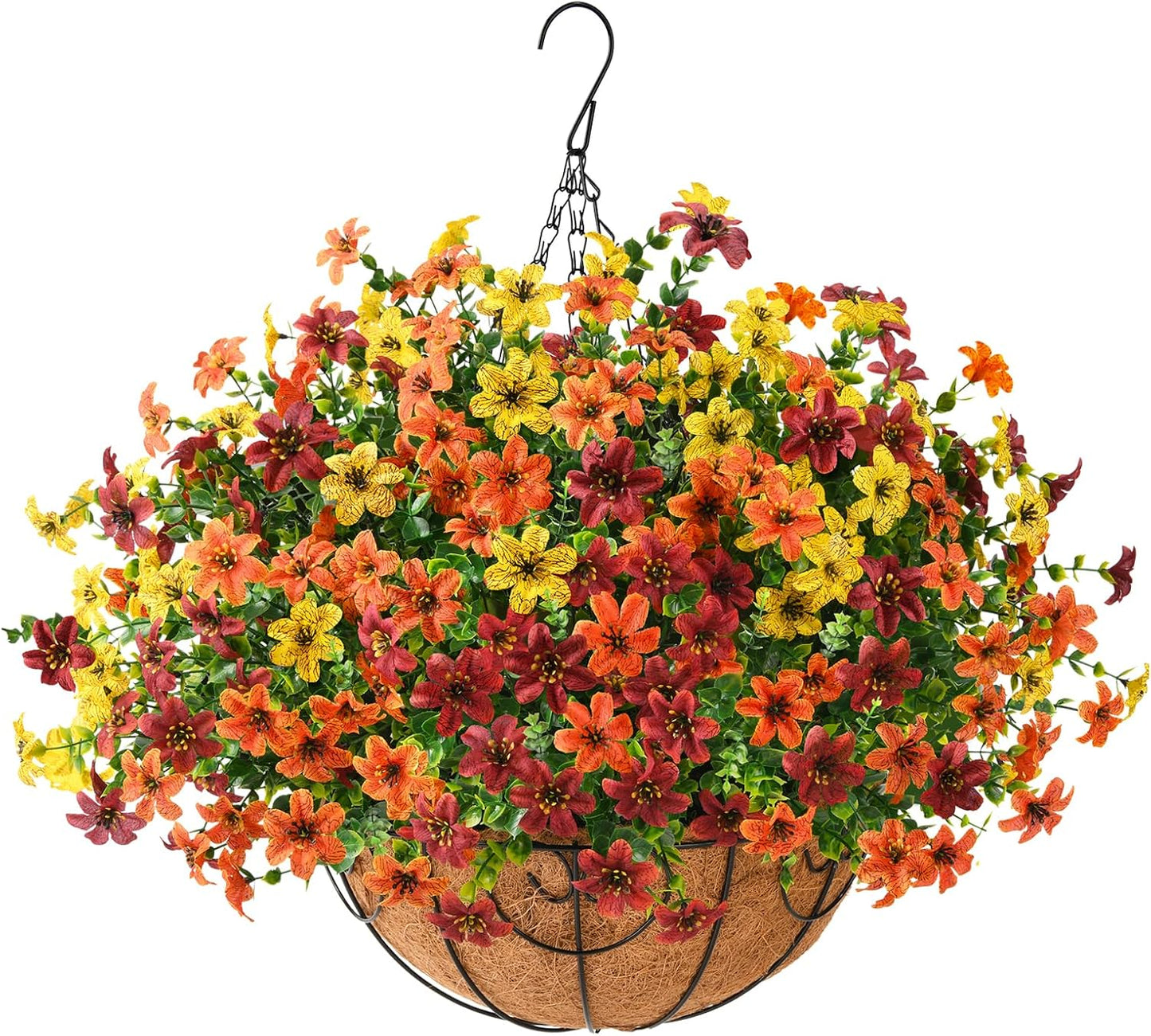 Artificial Fall Flowers Hanging Basket for Outdoor Decor