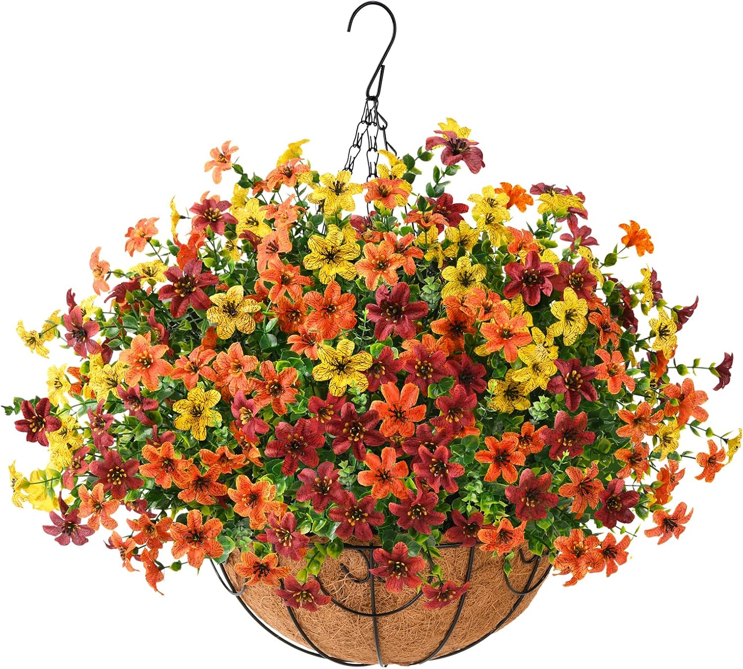 Artificial Fall Flowers Hanging Basket for Outdoor Decor
