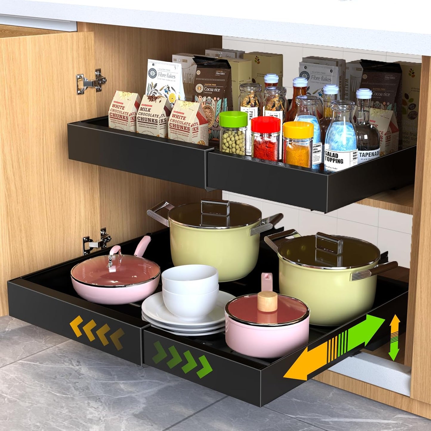 2 Pack Pull Out Cabinet Organizer for Kitchen Pantry Storage