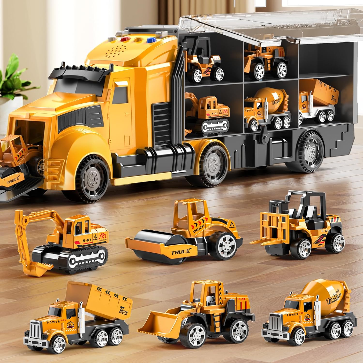 Construction Trucks Toy Set with Play Mat for Kids Ages 3-6