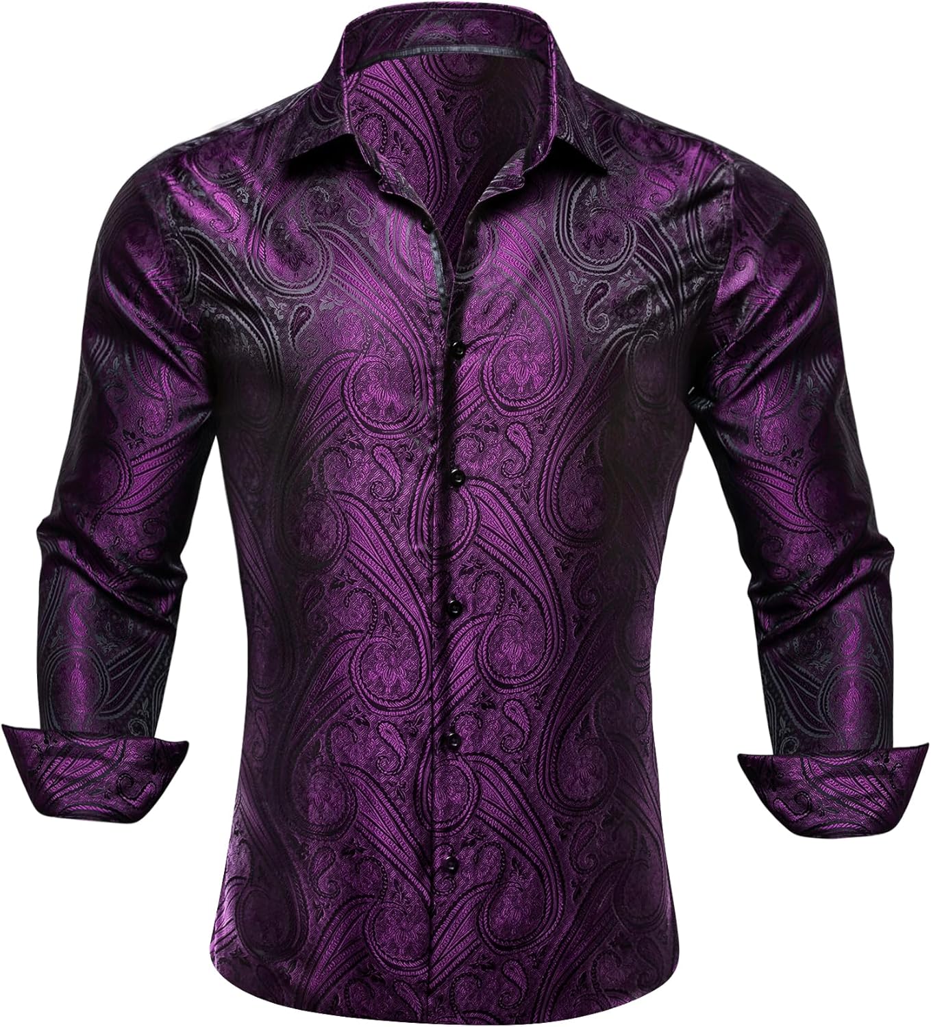 Barry.Wang Men's Dress Shirt Paisley Silk for Formal Events