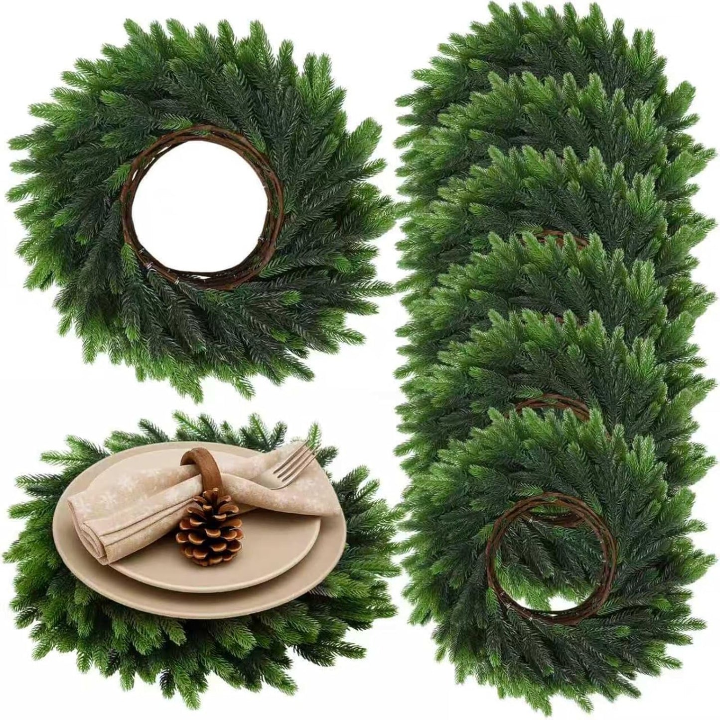 Christmas Placemats Set of 6 Round Greenery for Festive Dining