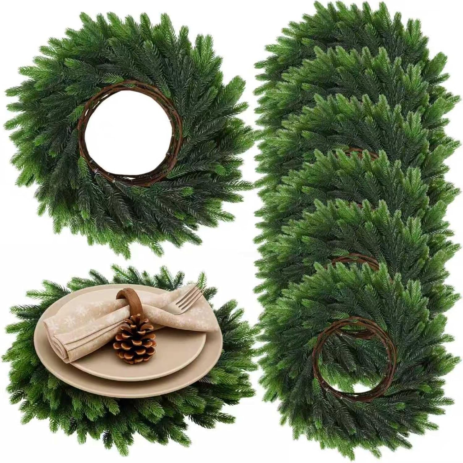 Christmas Placemats Set of 6 Round Greenery for Festive Dining