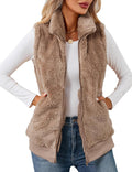 LOMON Womens Fuzzy Fleece Vest - Cozy Sleeveless Zip Up Layer Shoes