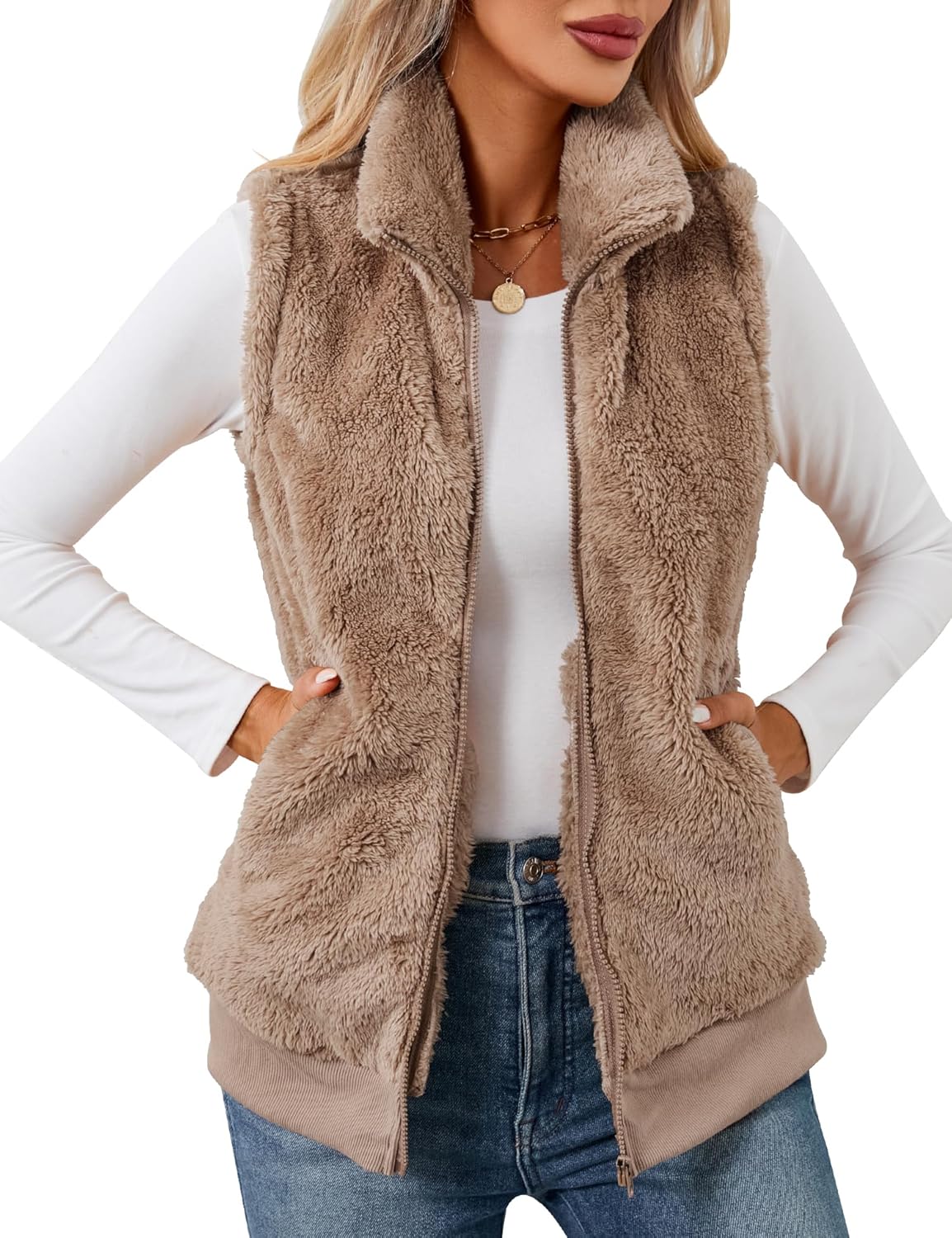 LOMON Womens Fuzzy Fleece Vest for Cozy Fall and Winter Wear