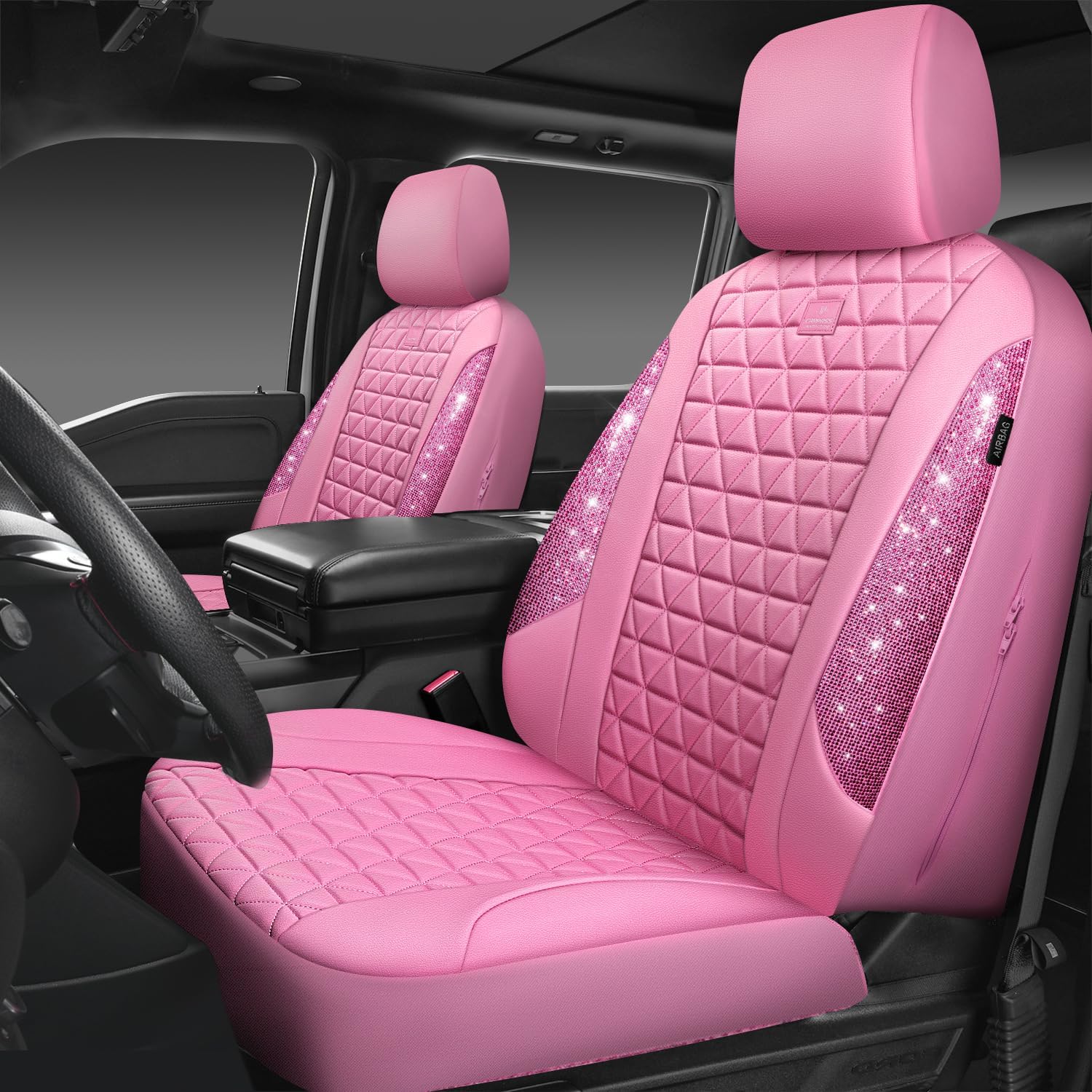Bling Diamond Pink Leather Car Seat Covers for Women and Girls