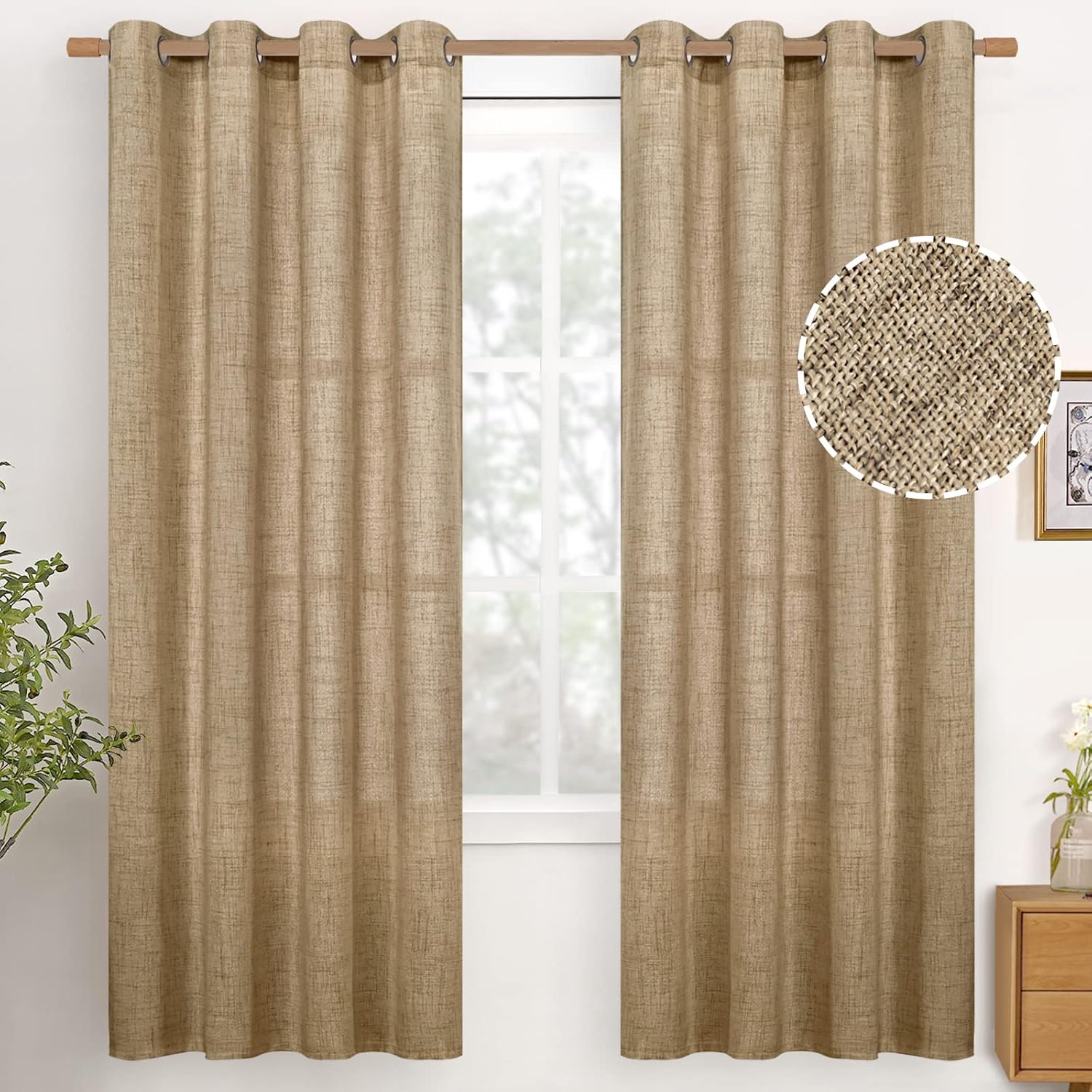 YoungsTex Burlap Linen Curtains for Living Room and Bedroom