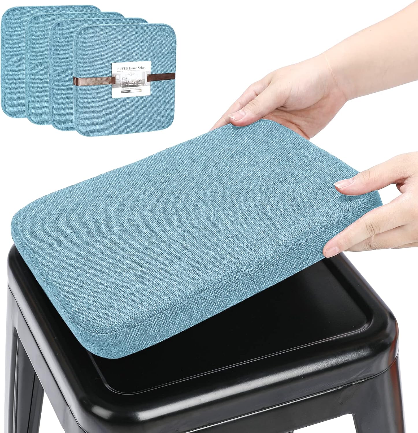 BUYUE Woven Fabric Magnetic Bar Stool Cushions Set of 4