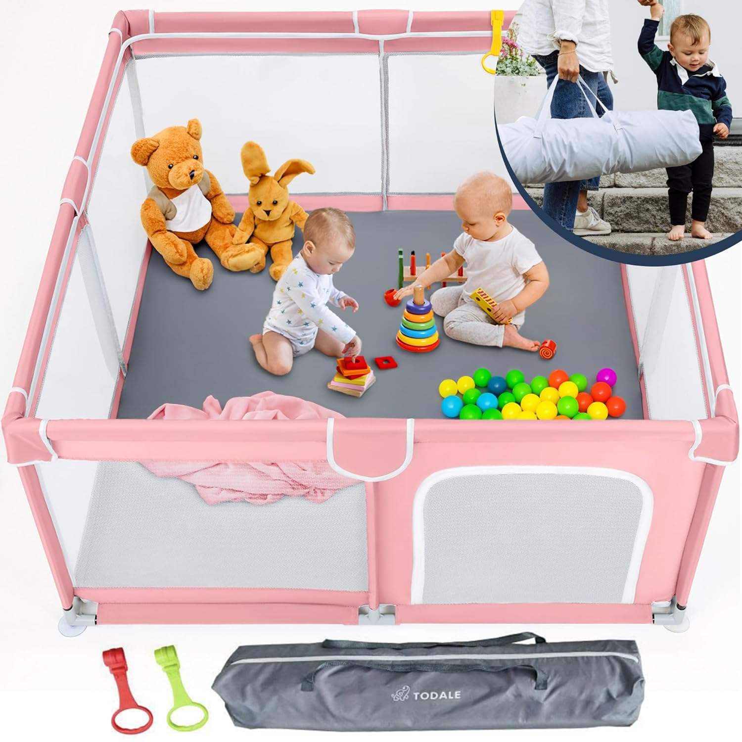 TODALE Pink Baby Playpen - Safe & Sturdy