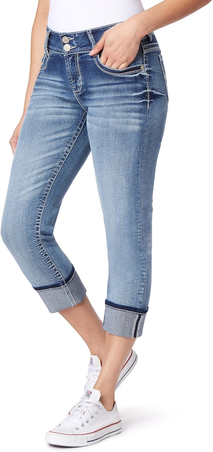 WallFlower Women's Luscious Curvy Crop Mid-Rise Jeans for All