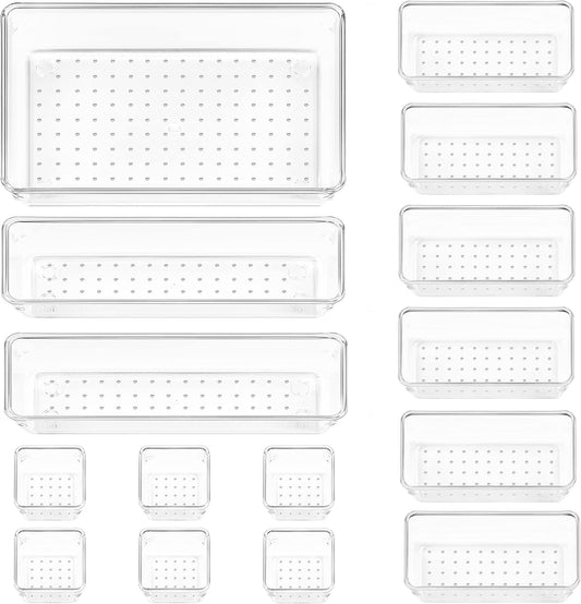 15-Piece Clear Plastic Drawer Organizers - Versatile Organizing Solution