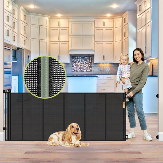 Reinforced 80 Inch Retractable Baby Gate for Indoor and Outdoor Use