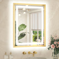 24 x 30 Bathroom Mirror Brushed Gold Metal Frame Frontlit & Backlit