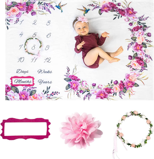 Floral Baby Milestone Blanket - Wrinkle-Free - Growth Chart - Washable