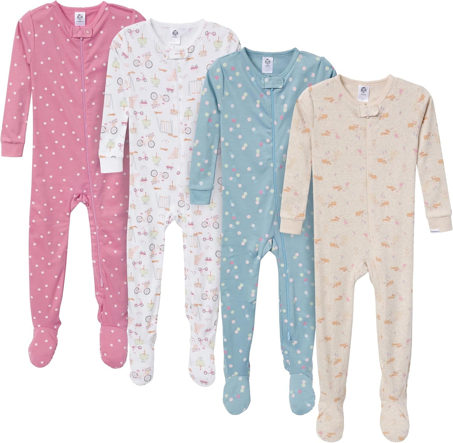 Gerber Baby Girls 4-pack Footed Pajamas for Cozy Comfort