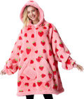 Cozy Flannel Hoodie Blanket - Giant Pocket & Sleeves - Strawberry