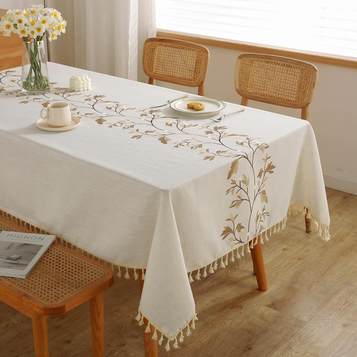 Heavy Duty Cotton Linen Waterproof Tablecloth for Rectangle Tables