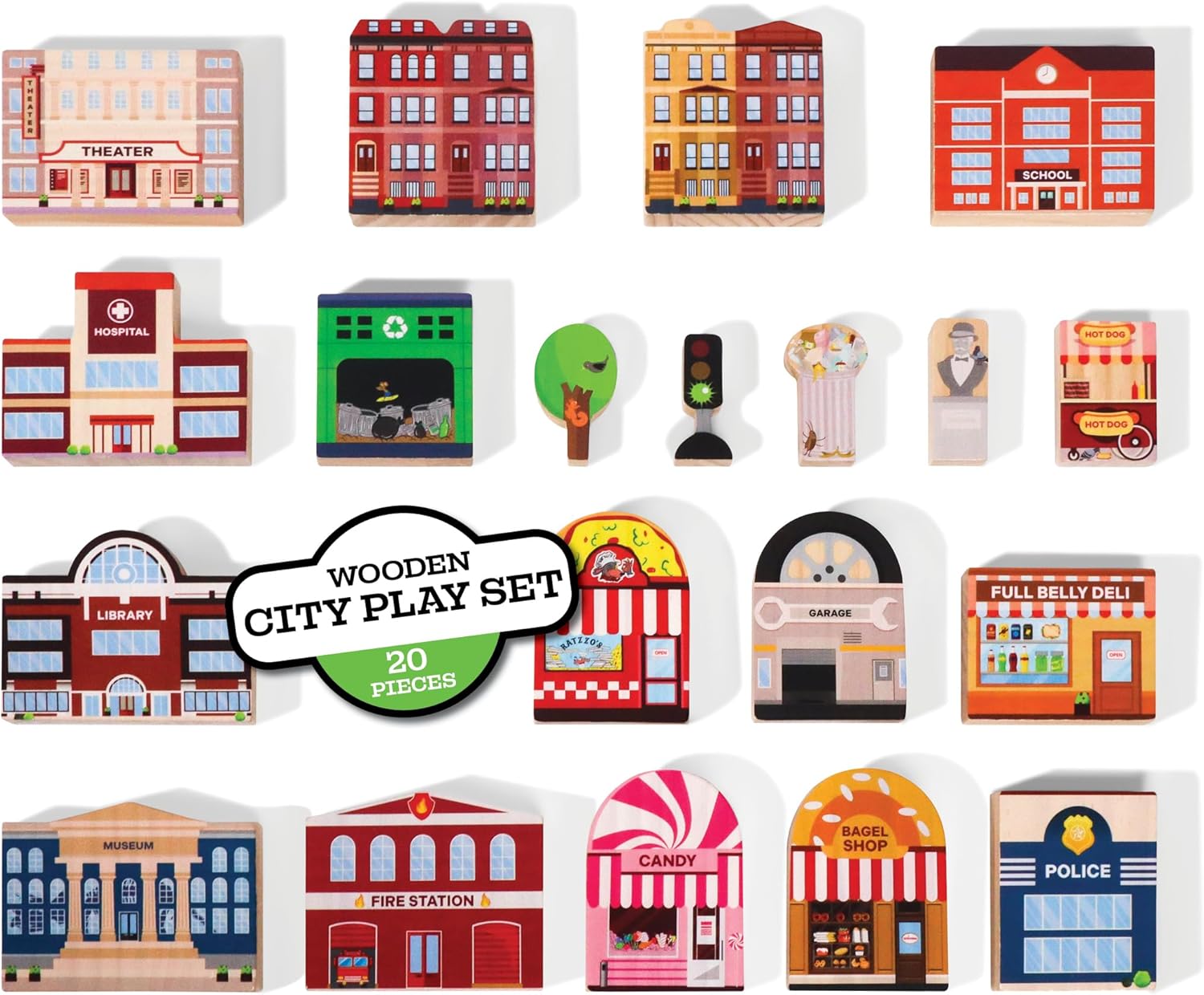 Wooden City Play Set - Educational Town Buildings
