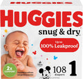 Size 1 Newborn Diapers 108 Count - Snug & Dry Leak Protection