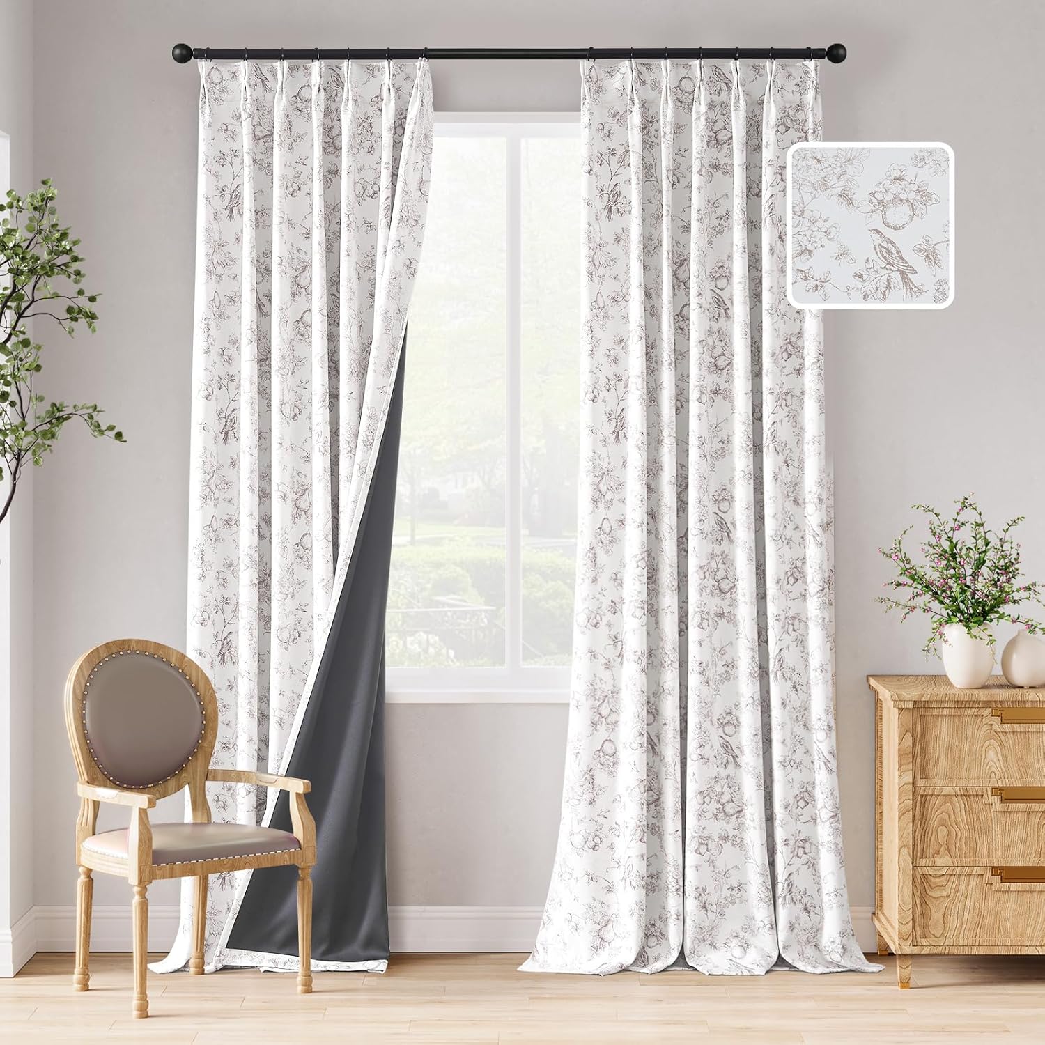 jinchan Pinch Pleated Blackout Floral Curtains for Cozy Rooms