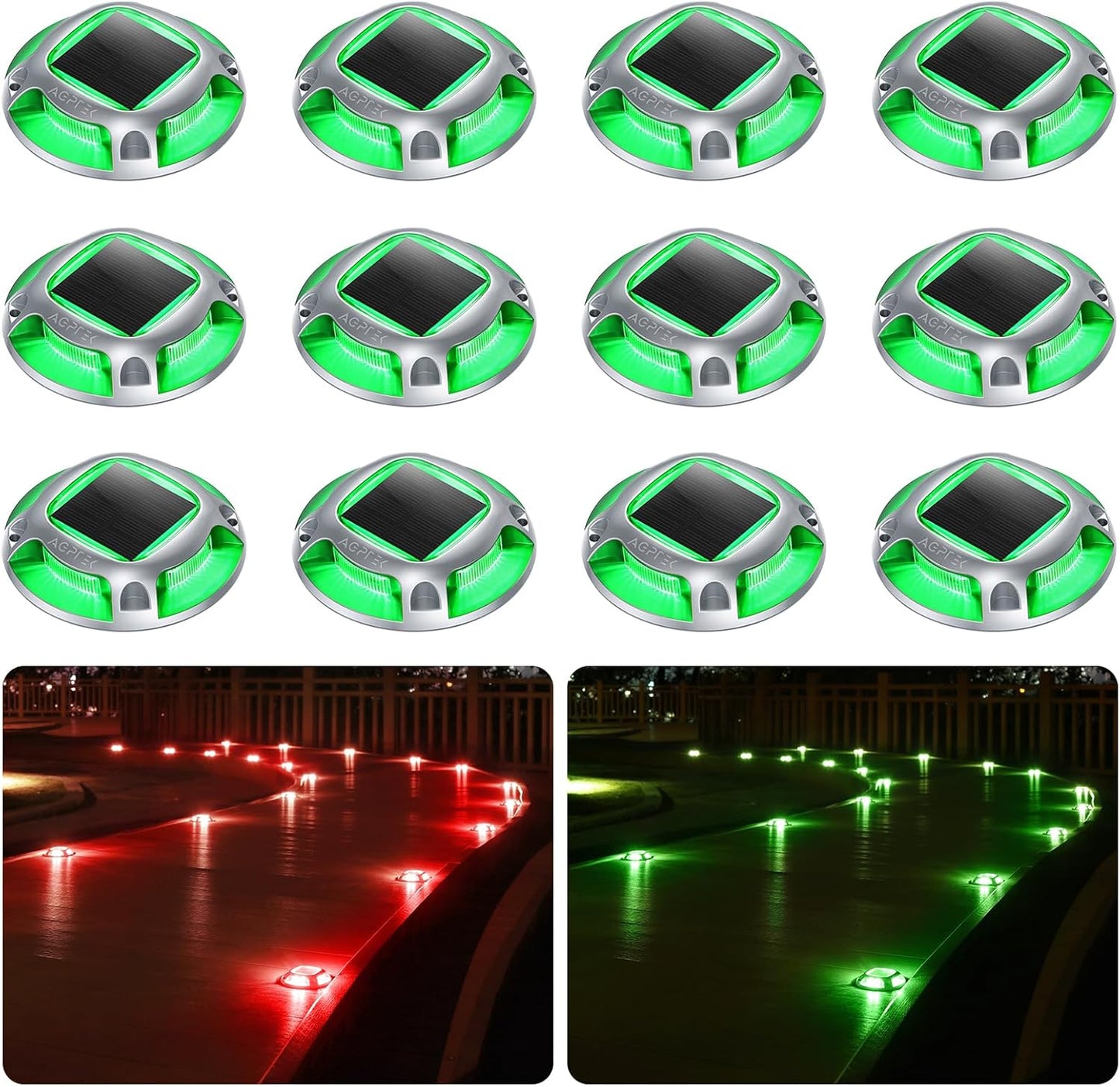 AGPTEK Solar Driveway Lights Outdoor 12 Pack for Pathway Safety