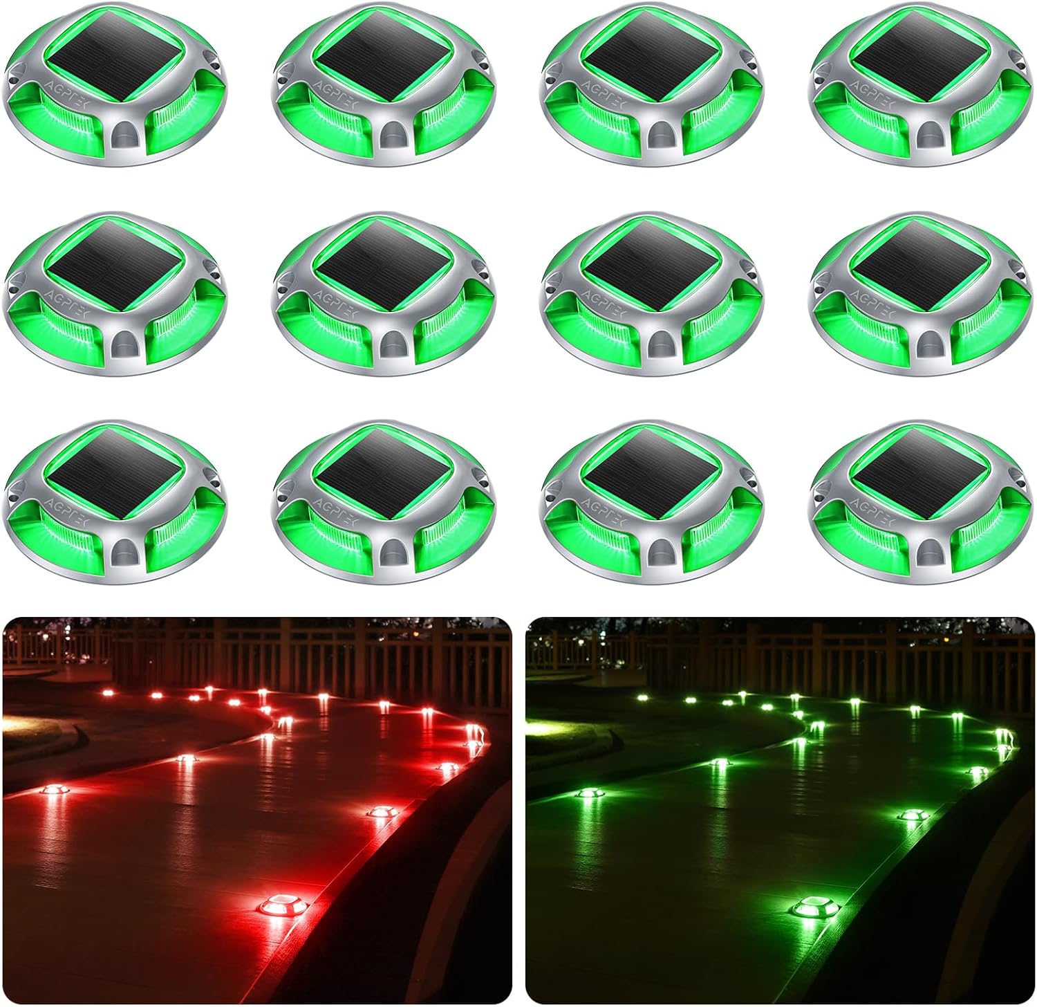 AGPTEK Solar Driveway Lights Outdoor 12 Pack for Pathway Safety